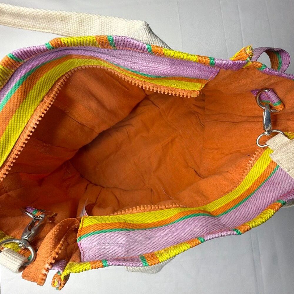 BDG Urban Outfitters Serena Mesh Tote Bag Purple Orange Striped - Picture 5 of 8